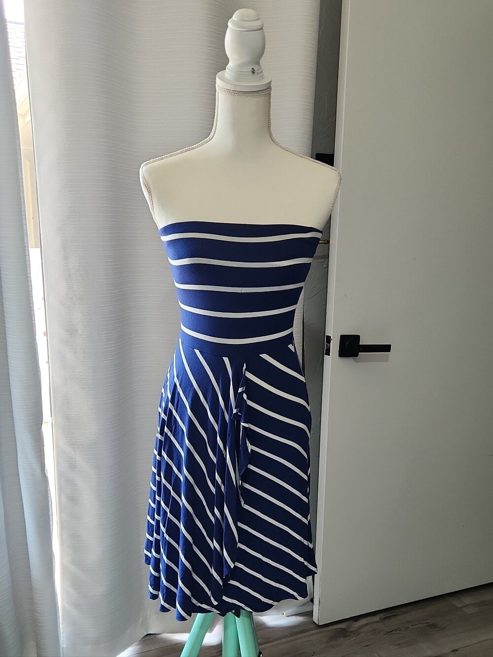 Ann Taylor Factory Navy and White Strapless Fit-and-Flare Dress